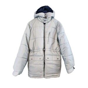 Unbranded Womens 2XL Puffer Parka Reversible Blue Removable Hood Mid Length